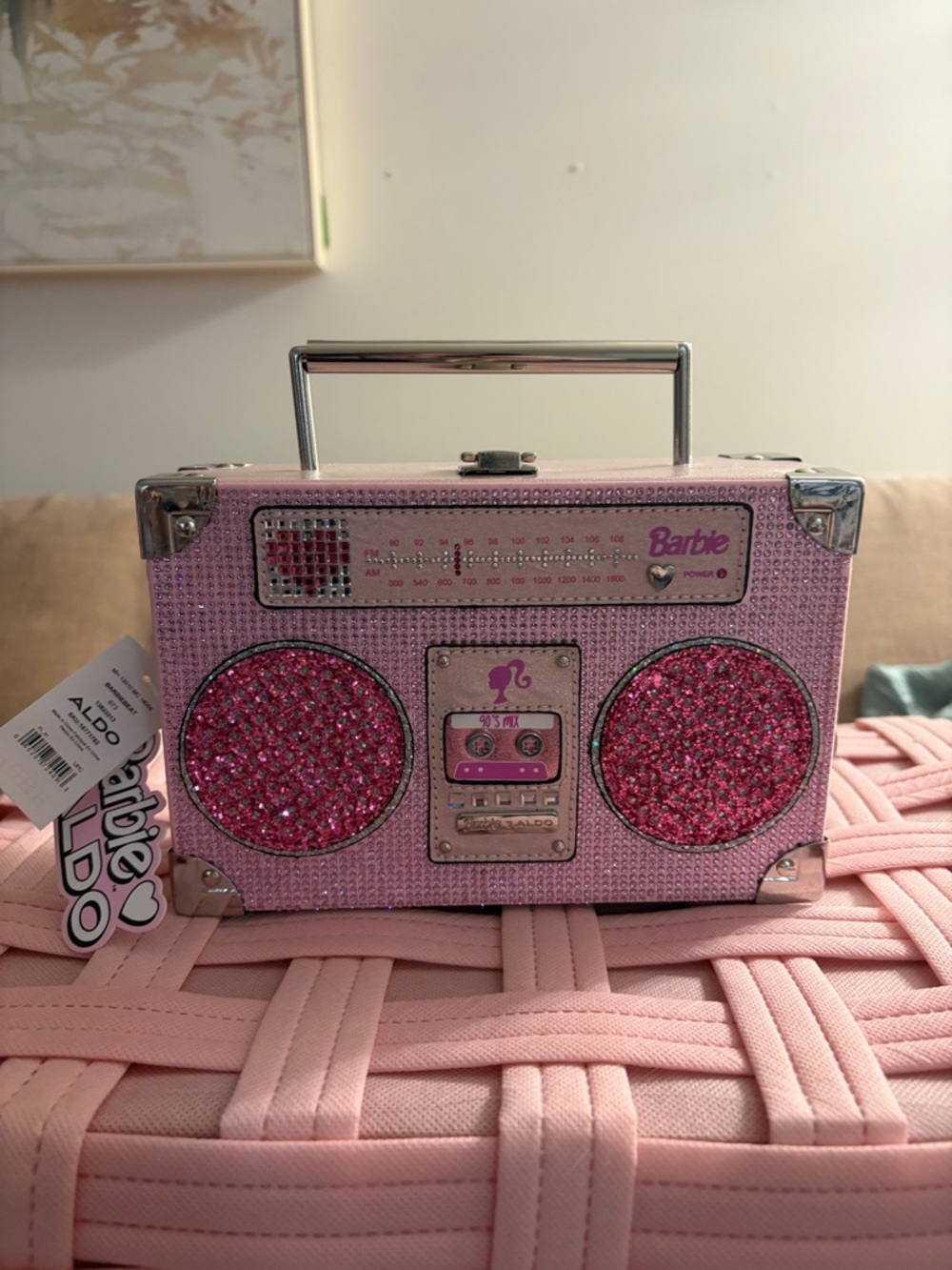 Aldo x Barbie Pink Sparkle Boombox Portable Speaker Purse